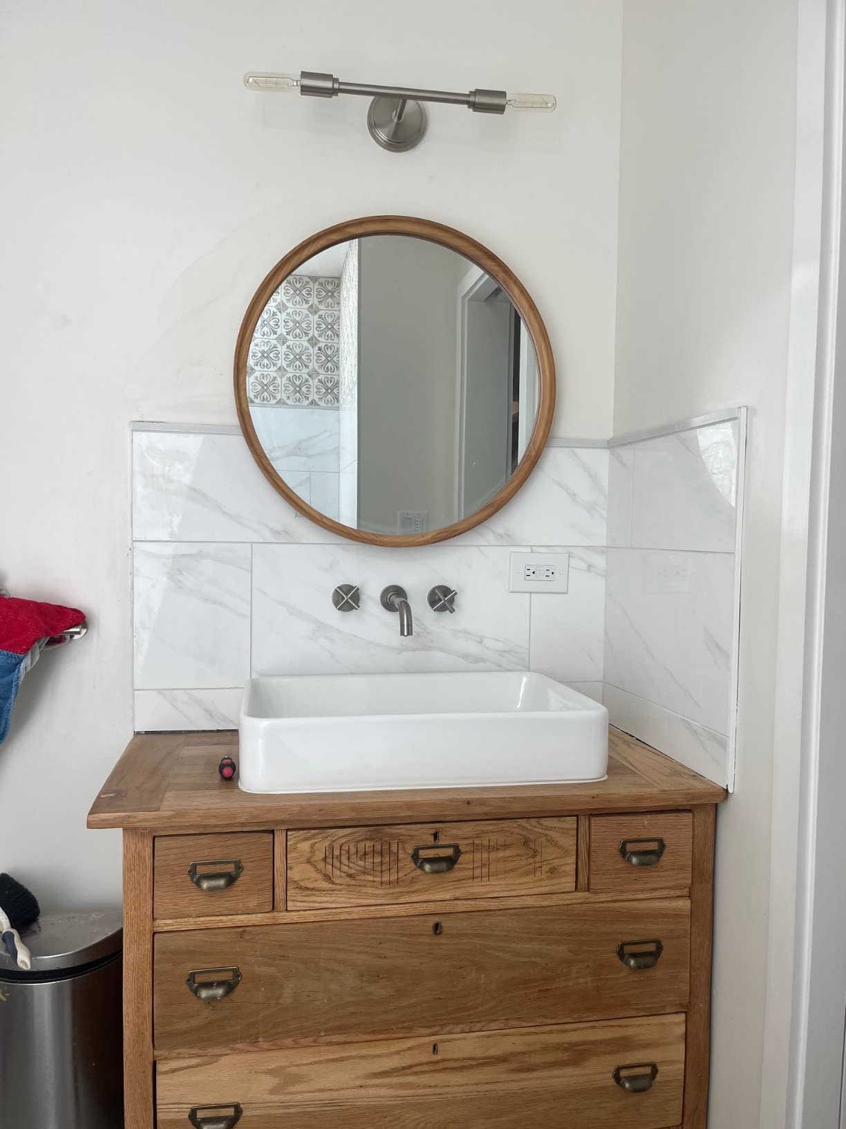 SITGES Brushed Nickel Bathroom Faucet, Double Handle Wall Mount Bathroom Sink Faucet and Rough in Valve Included customer photo 2