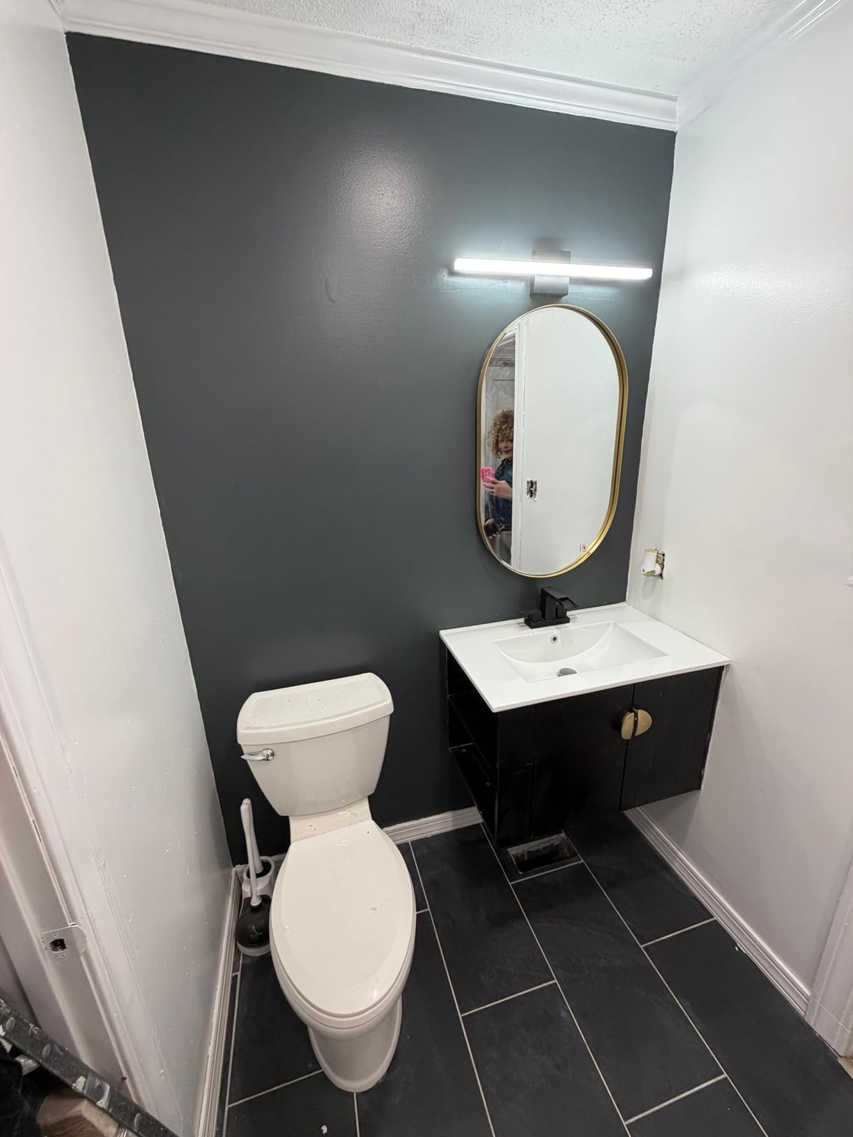 Combuh Black Bathroom Light Fixtures Over Mirror Lighting Gentle, 9W 16 Inch Modern LED Small Vanity Lamp Bar IP44 Slim Linear Bath Wall Sconces for Restroom Indoor Cool White 6000K customer photo 2