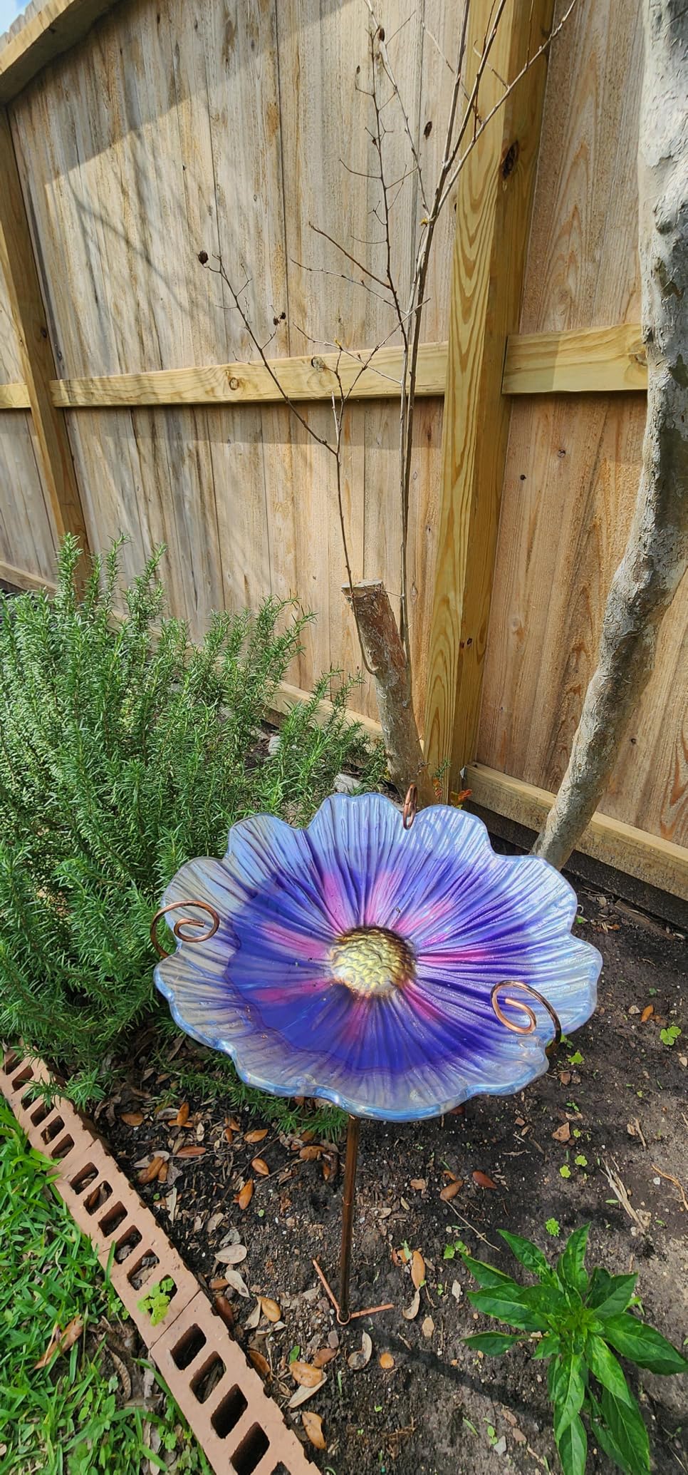 MUMTOP 31 Inch Height Glass Birdbath Birdfeeder with Metal Stake Garden Yard Outdoor Blue customer photo 2