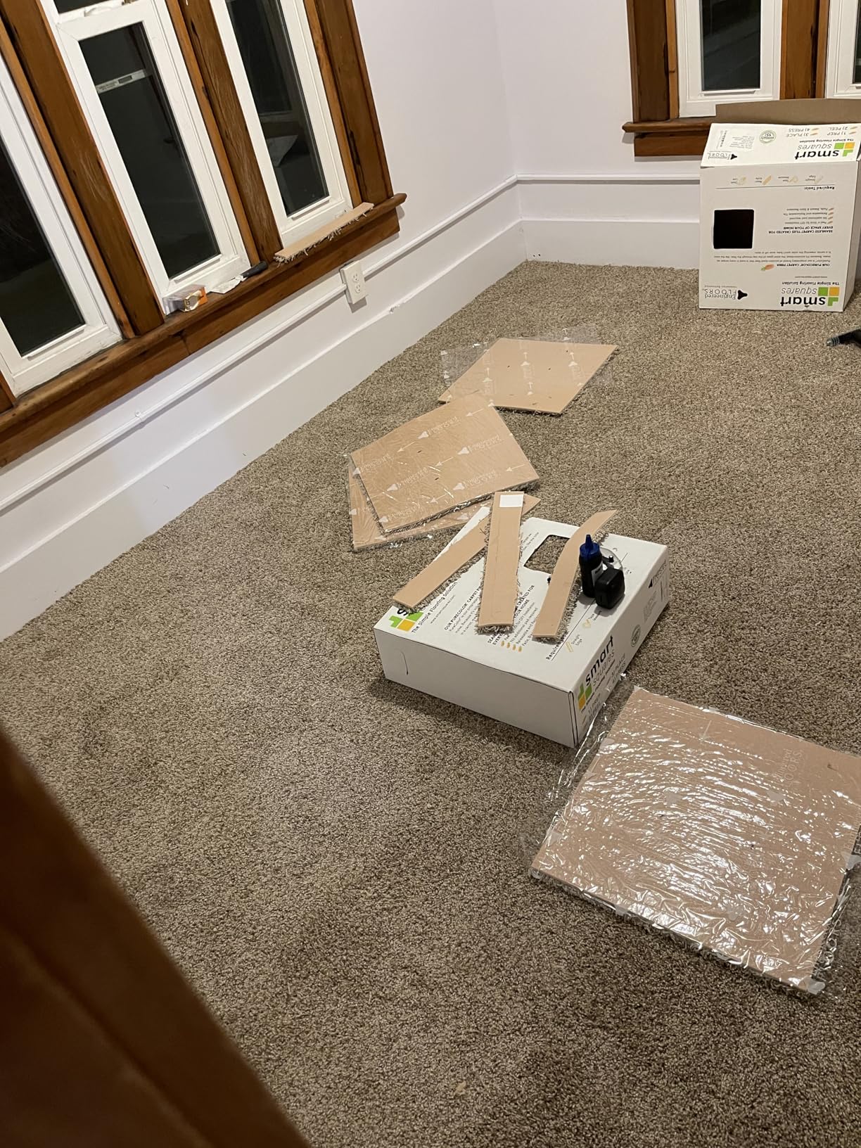 Smart Squares in A Snap Premium Plush Carpet Tiles, Made in USA - 18x18 Peel and Stick Floor Tiles with Attached Padding - Seamless DIY Carpet Squares (22.5 Sq Ft, 10 Pack, 783 Ironside) customer photo 2