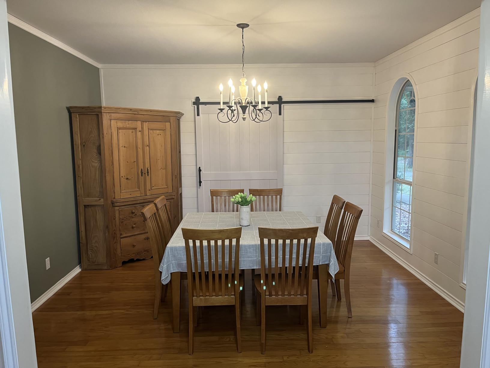 30in x 84in MDF Sliding Barn Door with 5ft Barn Door Hardware Kit & Handle, Pre-Drilled Holes Easy Assembly, Solid Barn Door Slab Covered with Water-Proof PVC Surface, White, H-Frame customer photo 1