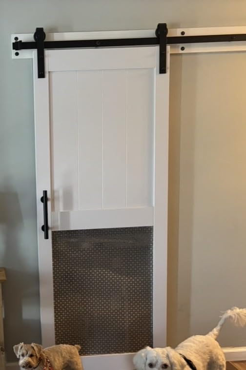 30in x 84in MDF Sliding Barn Door with 5ft Barn Door Hardware Kit & Handle, Pre-Drilled Holes Easy Assembly, Solid Barn Door Slab Covered with Water-Proof PVC Surface, White, H-Frame customer photo 2