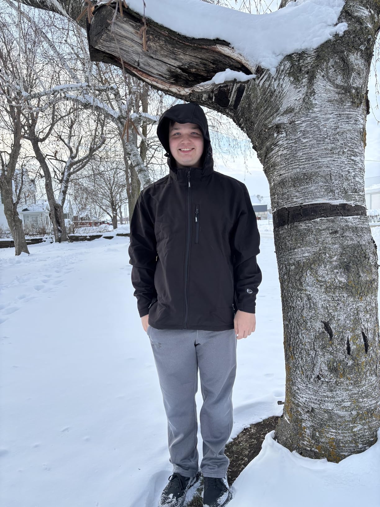 Outdoor Ventures Men's Lightweight Softshell Jacket Fleece Lined Hooded Water Resistant Winter Hiking Windbreaker Jackets customer photo 2