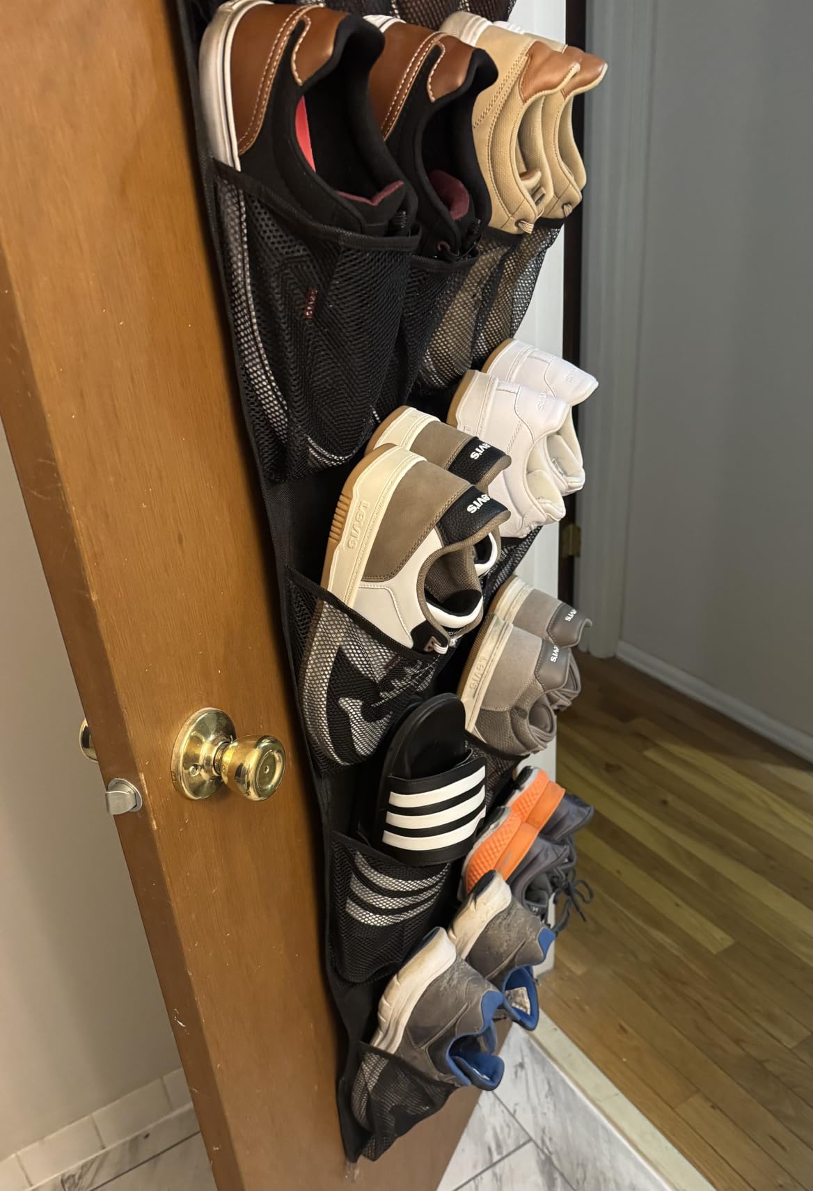 GORILLA GRIP Over the Door Shoe Organizer, 24 Large Breathable Mesh Pockets, Space Saving Hanging Storage Holder, Closet Rack Hanger Holds Up to 40 lbs, Hangs on Closets for Shoes, Accessories, Linen customer photo 1