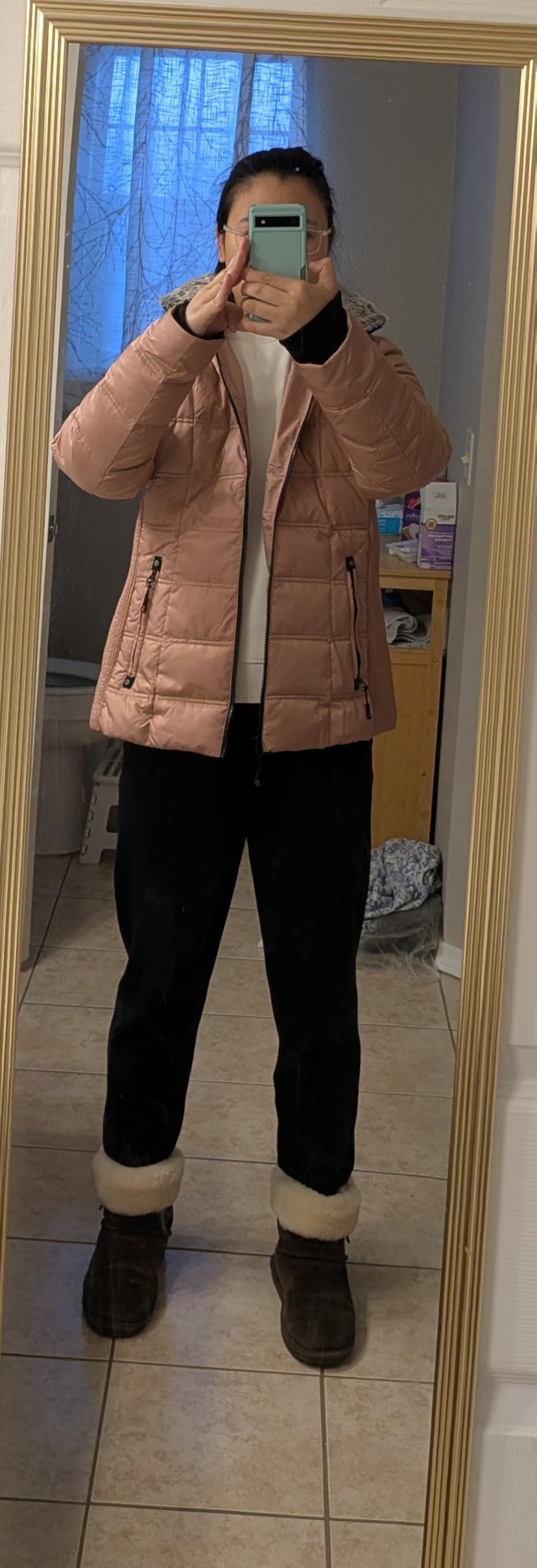 SLOW DOWN Women Down Puffer Jacket Warm Hooded Winter Down Puffer Coat with Faux-Fur Hood & Collar customer photo 2