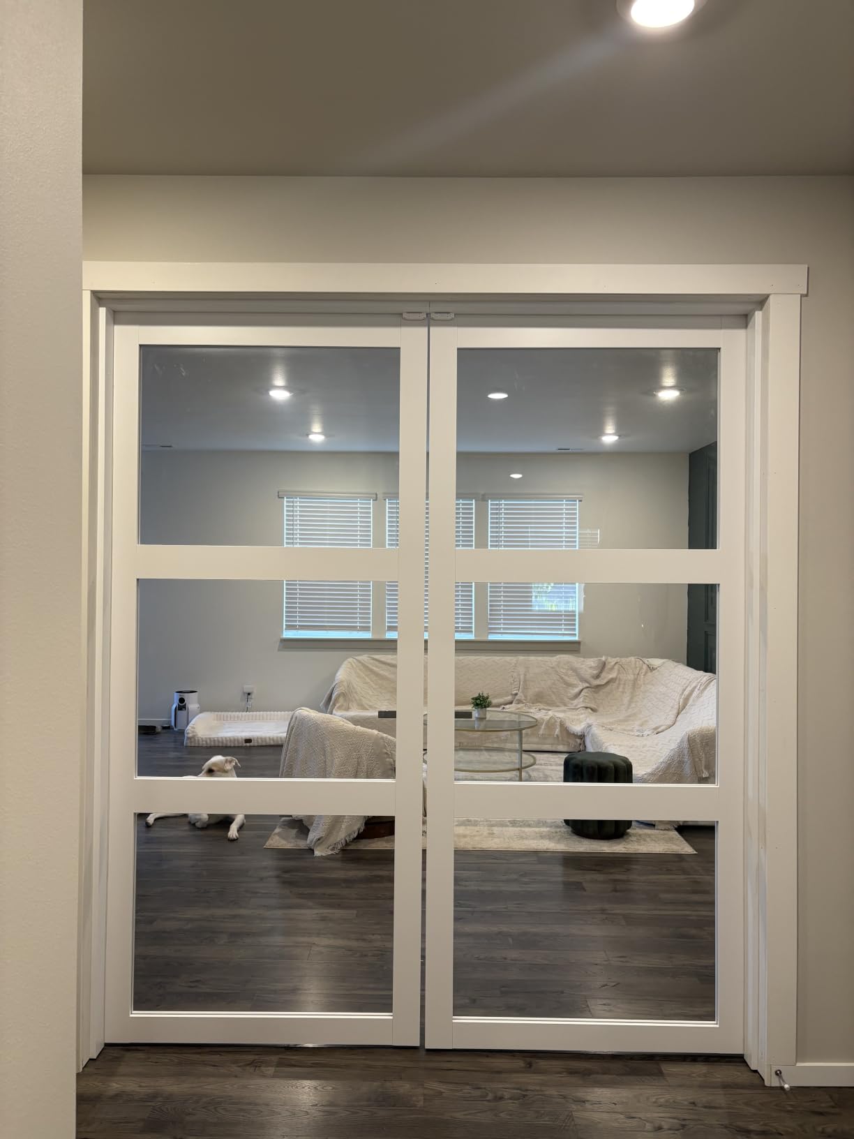 SARTODOORS Solid French Double Doors 72 x 96 inches Clear Glass | Lucia 2555 Matte White | Wood Solid Panel Frame Trims | Closet Bedroom Sturdy Doors customer photo 2