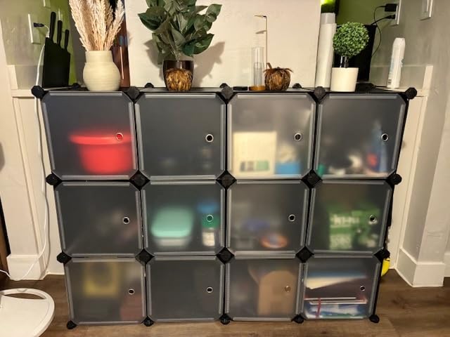 SONGMICS Cube Storage Organizer, Set of 16 Plastic Cubes, Closet Organizers and Storage, Room Organization, Bedroom Living Room, Rustic Brown customer photo 1