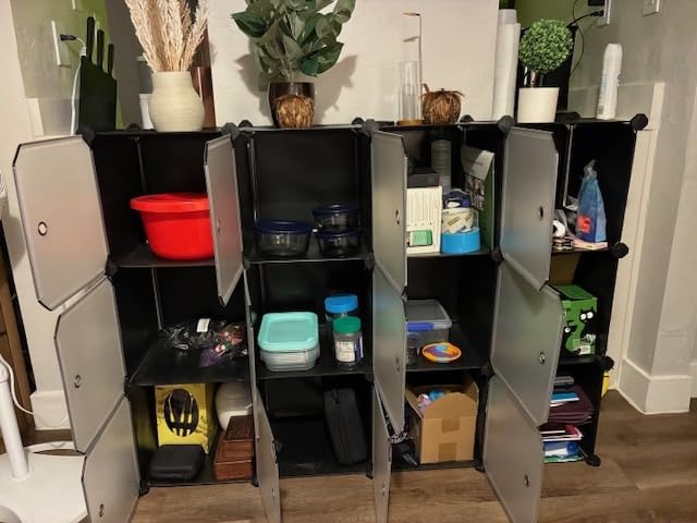 SONGMICS Cube Storage Organizer, Set of 16 Plastic Cubes, Closet Organizers and Storage, Room Organization, Bedroom Living Room, Rustic Brown customer photo 2