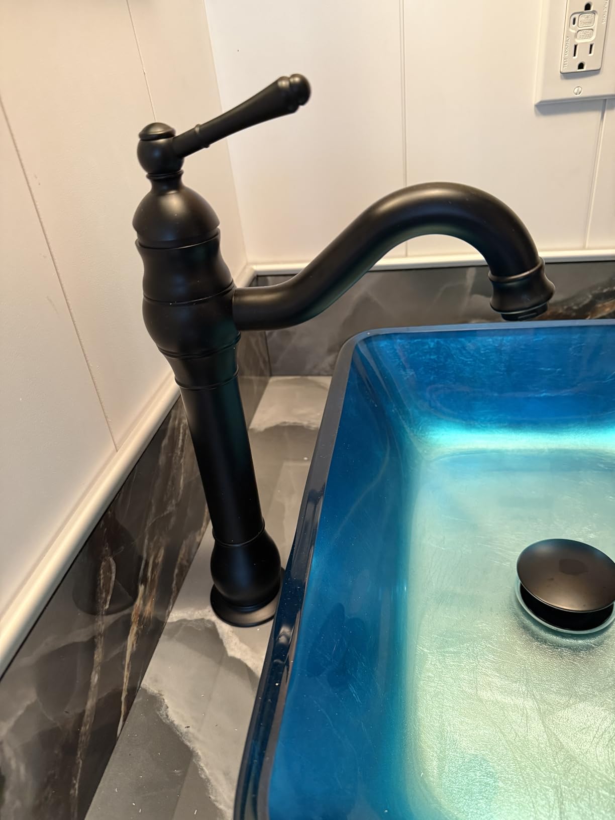 gotonovo Vessel Sink Faucet 360 Degree Swivel Spout Single Handle Tall Bathroom Faucet 1 Hole Farmhouse Lavatory Washbasin Mixer Tap Matching Supply Hoses, with Pop Up Drain, Matte Black customer photo 1
