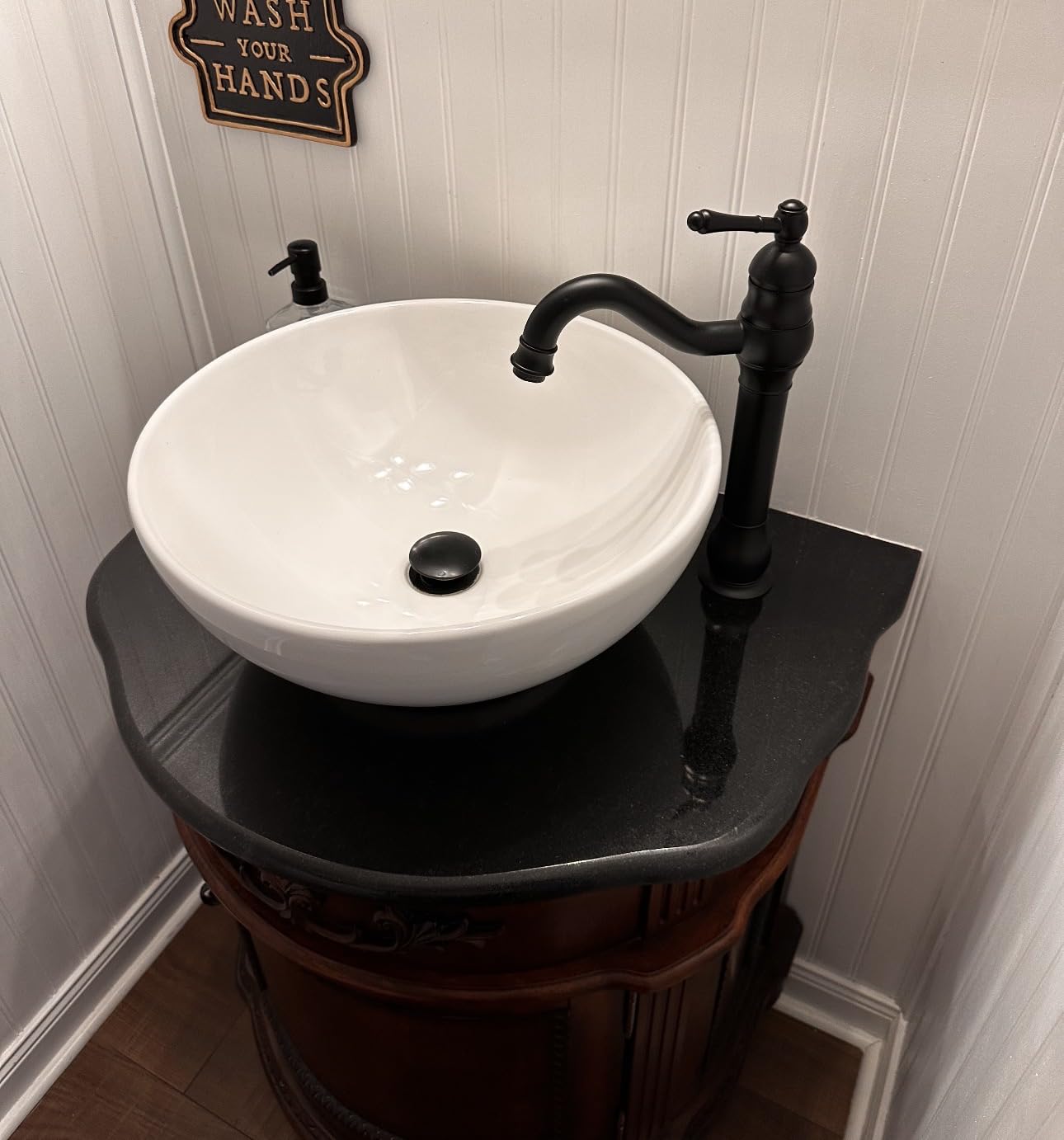 gotonovo Vessel Sink Faucet 360 Degree Swivel Spout Single Handle Tall Bathroom Faucet 1 Hole Farmhouse Lavatory Washbasin Mixer Tap Matching Supply Hoses, with Pop Up Drain, Matte Black customer photo 2