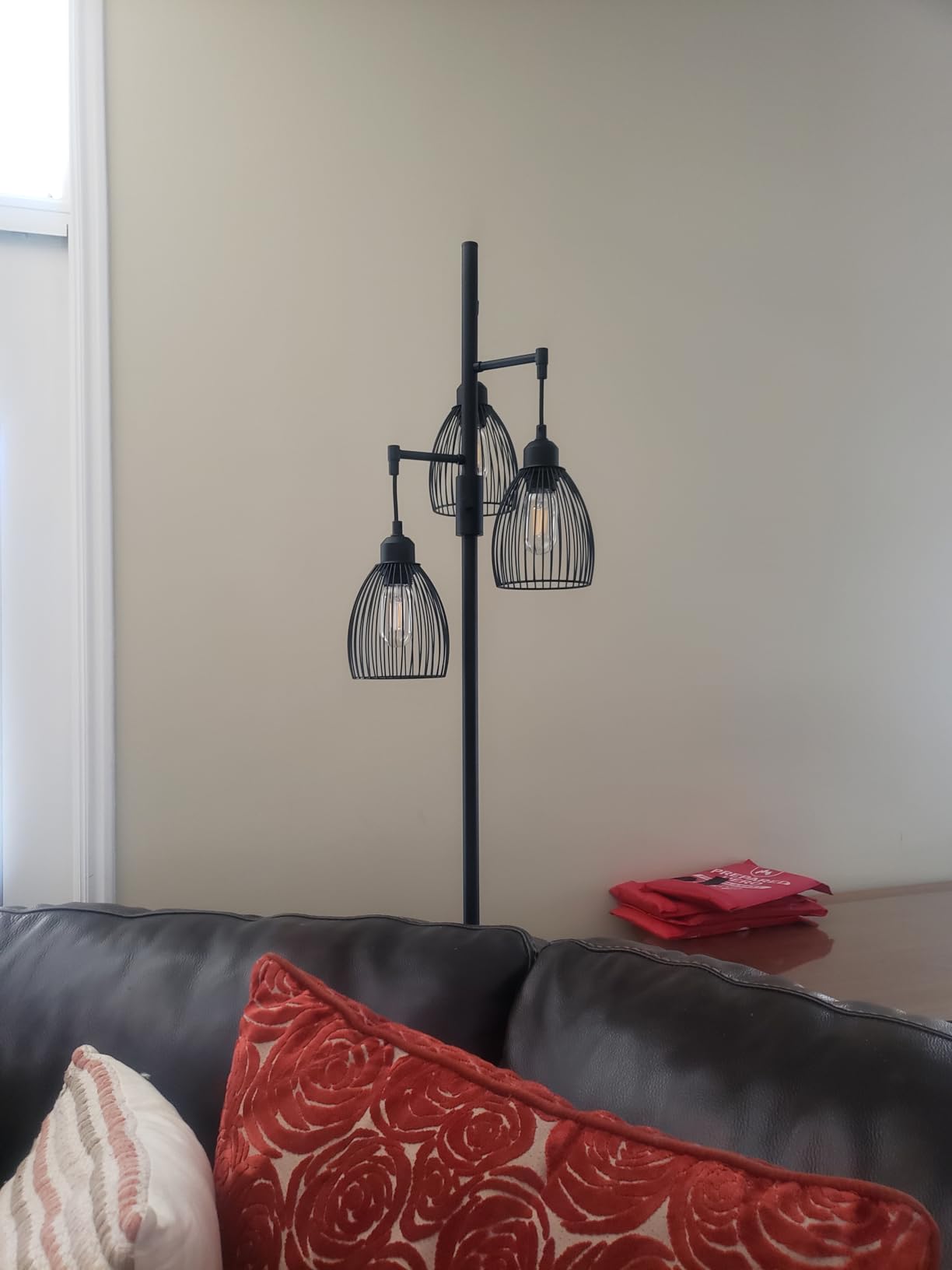 Dimmable Floor Lamp, 3 x 800LM LED Edison Bulbs Included, Farmhouse Industrial Floor Lamp Standing Tree Lamp with Elegant Teardrop Cage Tall Lamps for Living Room Bedroom Office Dining Room-Black customer photo 2
