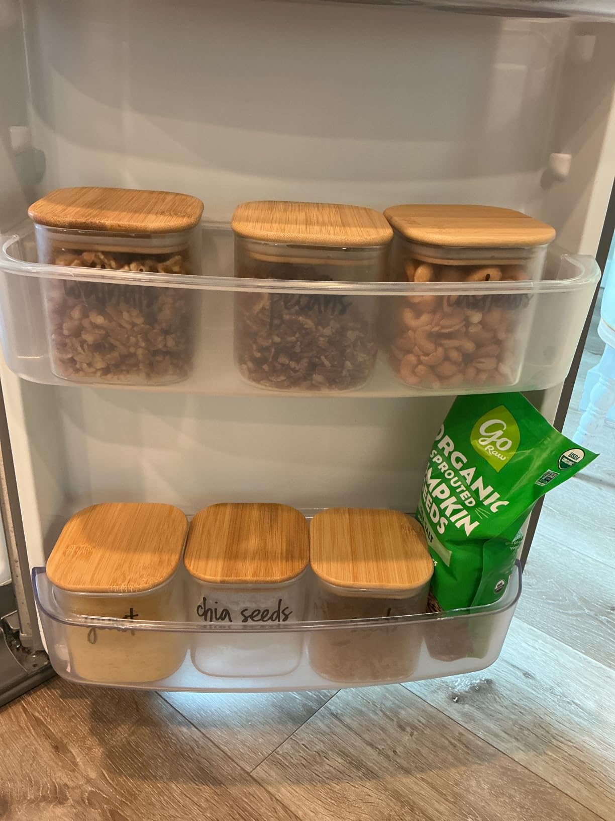 ComSaf Glass Pantry Storage Containers (0.7Qt/1.2Qt/1.6Qt) Set of 6, Square | Glass Storage Containers with Lids, Kitchen Canisters, Pantry Jar, Bamboo Lid with Silicone Seal, Flour Cereal Tea, BPA Free customer photo 1
