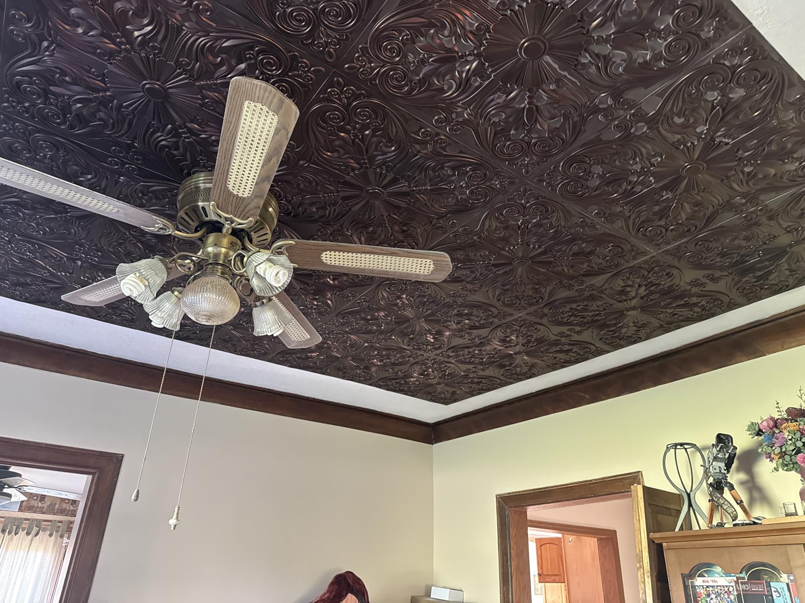 Art3d Decorative Ceiling Tile 2x2 Glue up, Lay in Ceiling Tile 24x24 Pack of 12pcs Spanish Floral in Black customer photo 2