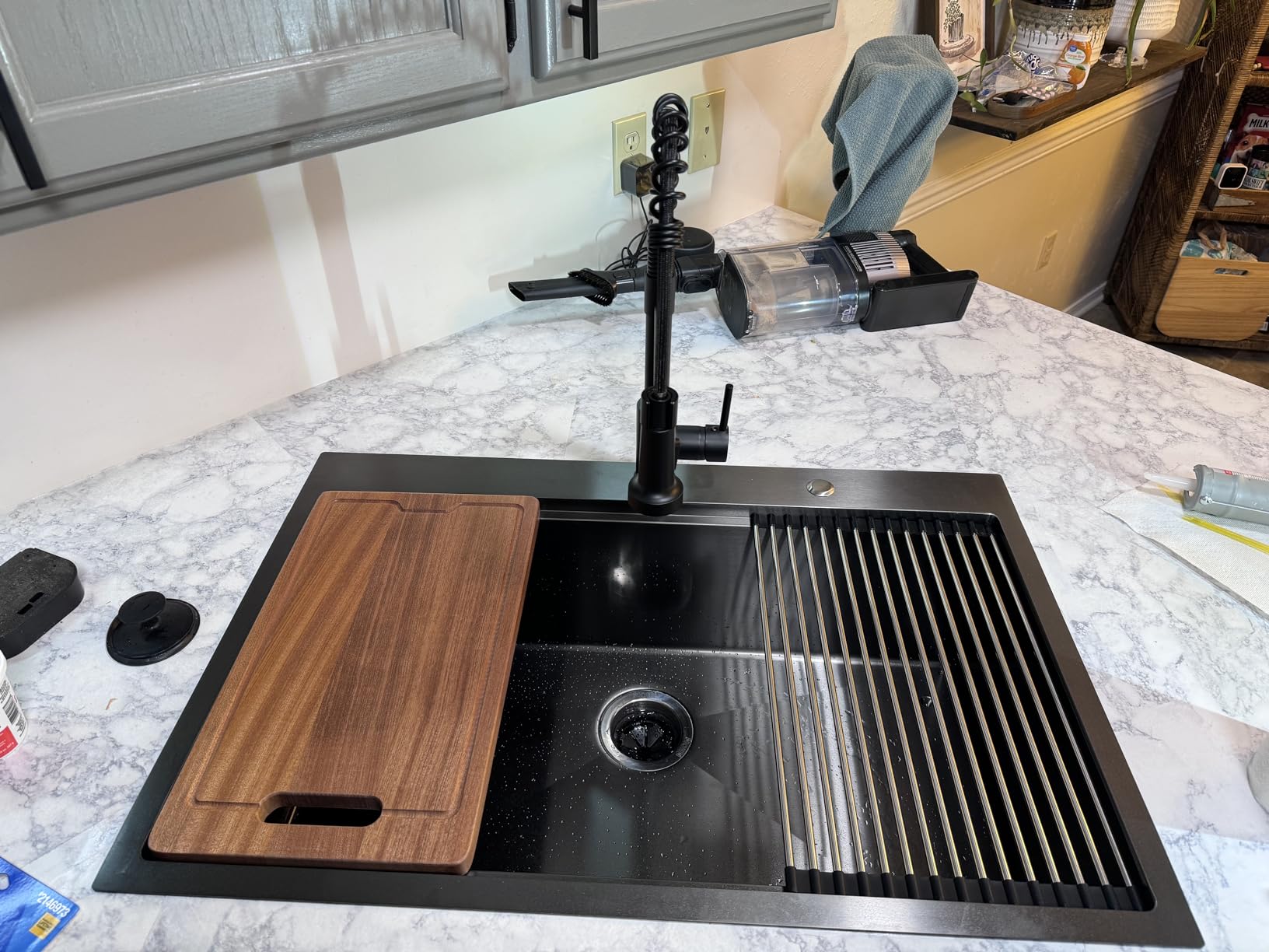 33 Inch Black Drop In Kitchen Sink Workstation - VOKIM 33x22-Inch Drop In Sink Stainless Steel Top Mount 16 Gauge Single Bowl 10'' Deep Handmade Kitchen sink with Cutting Board& Strainer customer photo 2