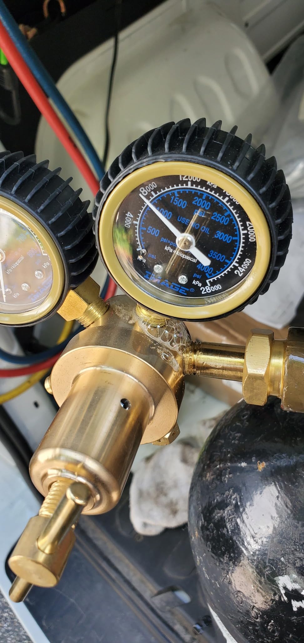 IMAGE Nitrogen Regulator, Nitrogen Gauge with 0-800 PSI Delivery Pressure Equipment Brass, CGA-580 Inlet Connection and 1/4-Inch Male Flare Outlet, Great for HVAC Purging, Brazing and Soldering customer photo 1