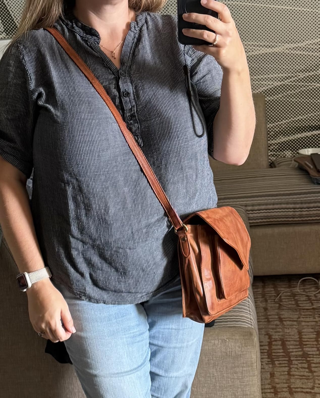 Leather Flapover Crossbody Handbag Purse for Women with Adjustable Strap & Overflap Snap Closure Tote/Bag customer photo 1