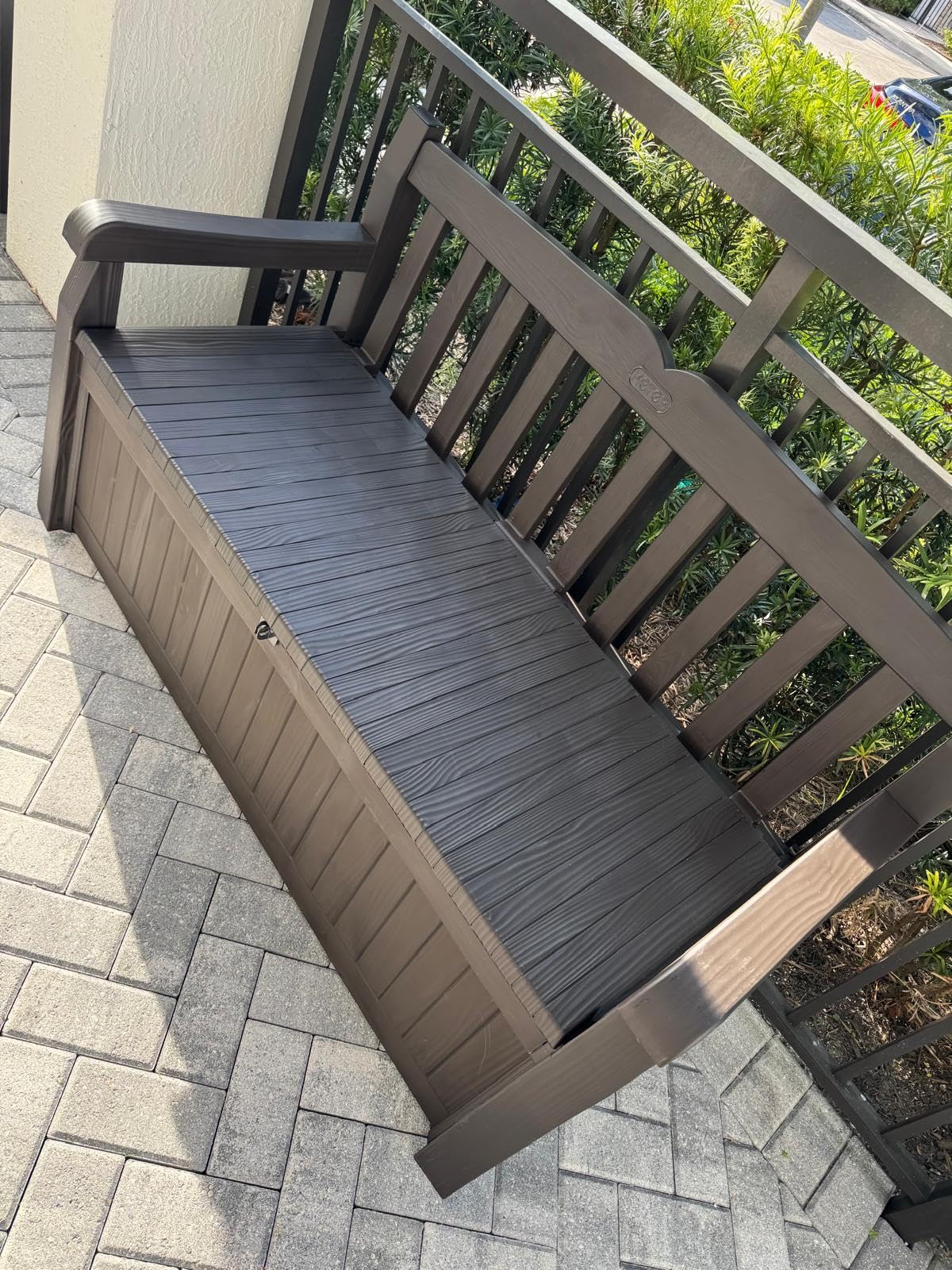 Keter Solana 70 Gal Outdoor Storage Bench for Patio and Pool Accessories | Brown, Resin, Seating, Weatherproof, Lockable, Durable, Easy Assembly, Organization, Patio Cushions Storage, Garden Tools customer photo 2