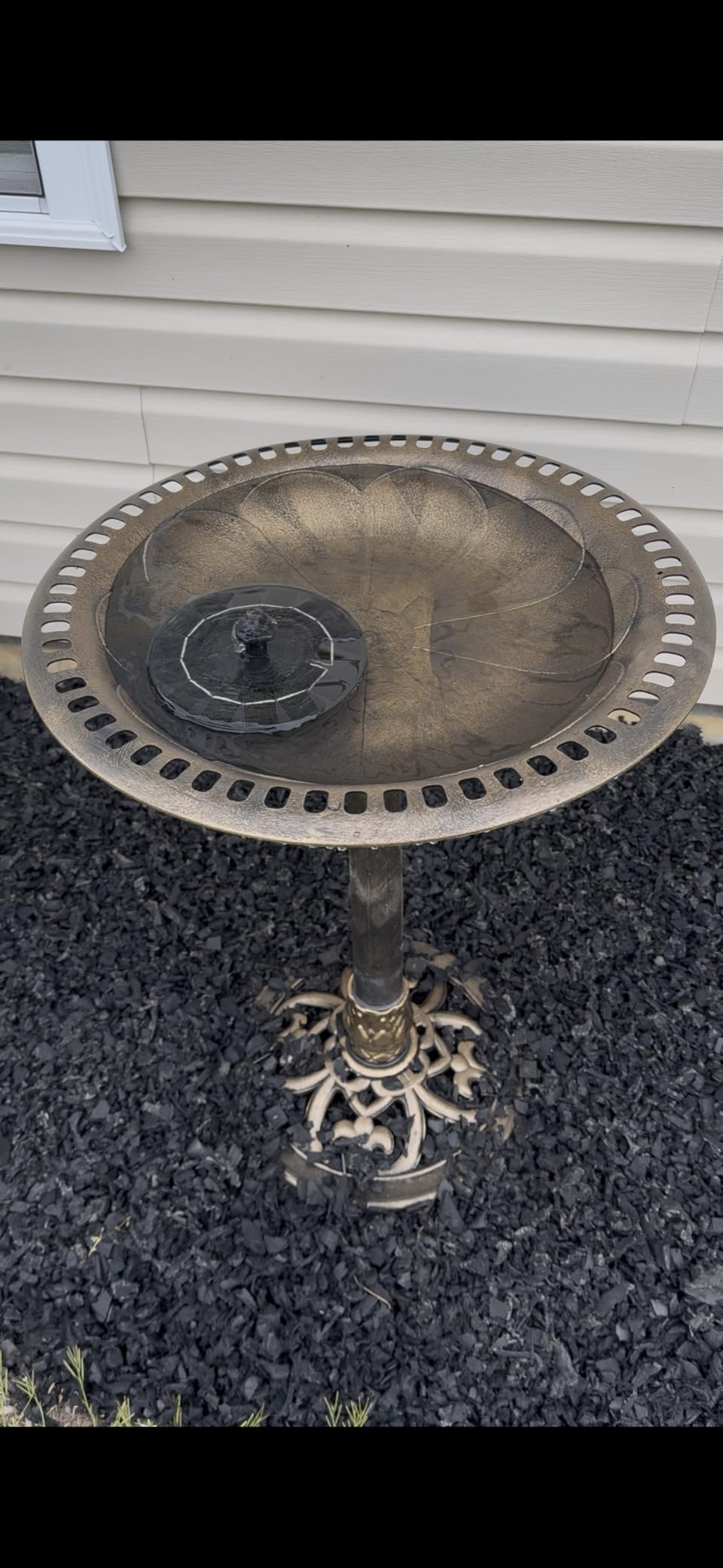 VINGLI Pedestal Bird Bath with Solar Fountain, Solar Pump Resin Birdbaths, Weather Resistant Bird Baths with Ground Stakes, Vintage Finish Garden Decor for Outdoor, Patio, Yard, Lawn(Green) customer photo 1