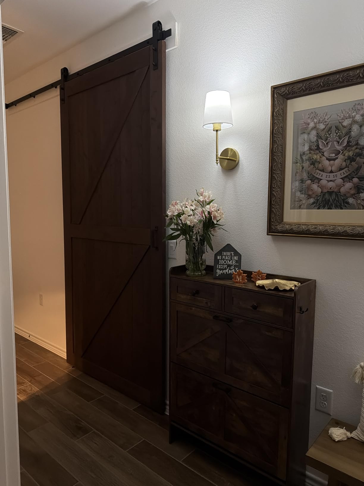 36x84 inch Sliding Barn Wood Door Slab with 6.6ft Hardware Kit and Handle, Coffee, K Shape, Simple DIY Assembly customer photo 1