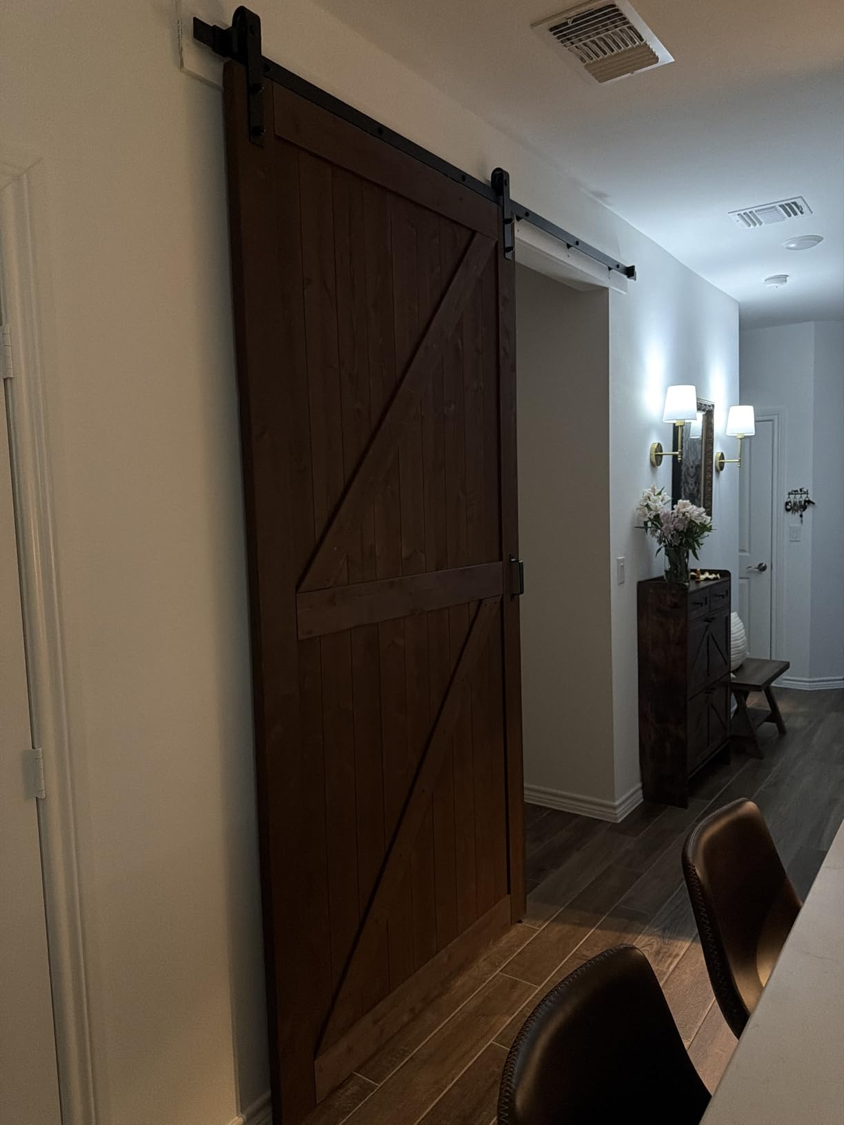 36x84 inch Sliding Barn Wood Door Slab with 6.6ft Hardware Kit and Handle, Coffee, K Shape, Simple DIY Assembly customer photo 2
