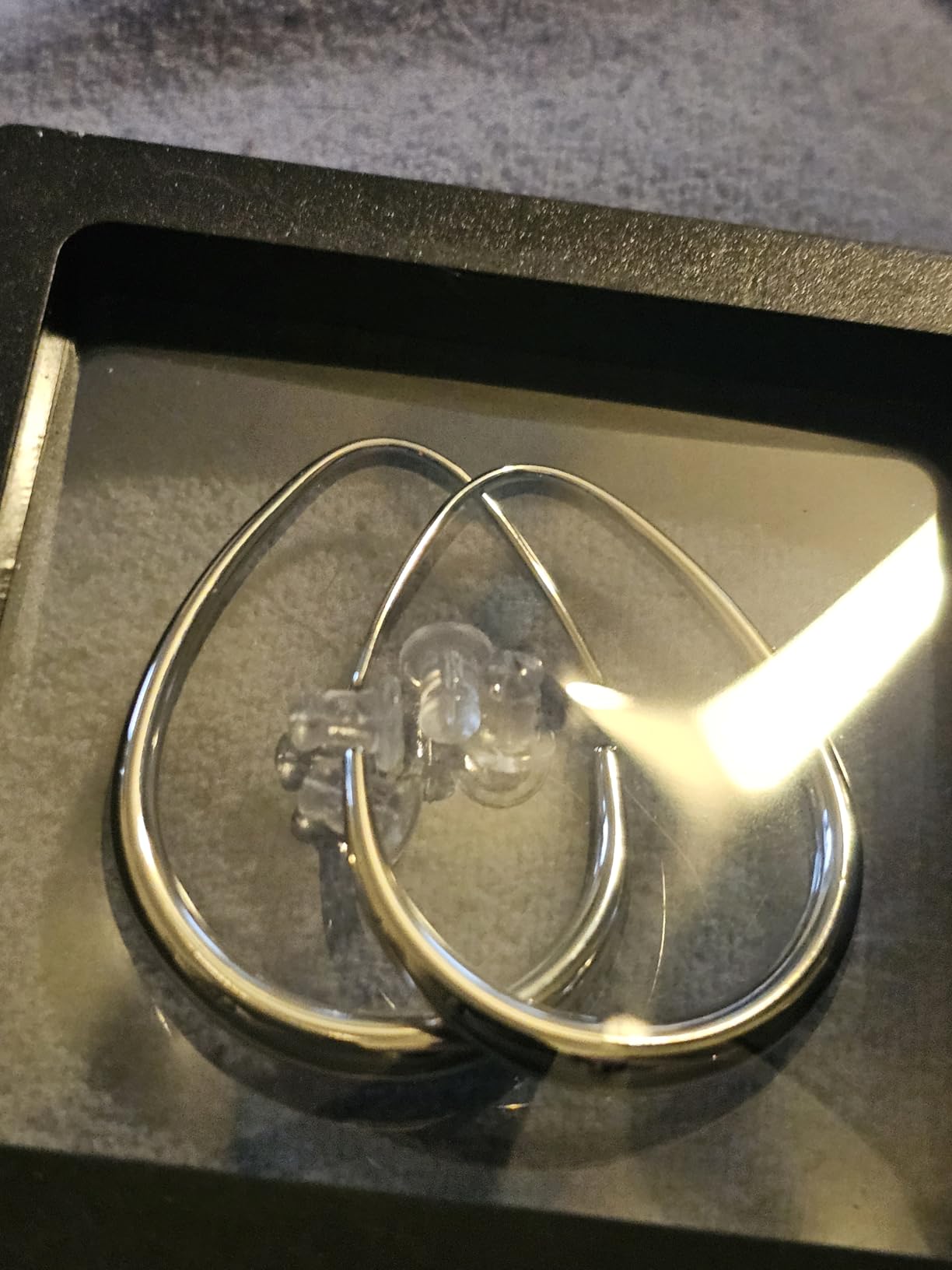 Lightweight Teardrop Hoop Earrings for Women - 14k Gold/White Gold Plated Large Oval Pull Through Hoop Earrings High Polished Statement Jewelry Gift for Women customer photo 2