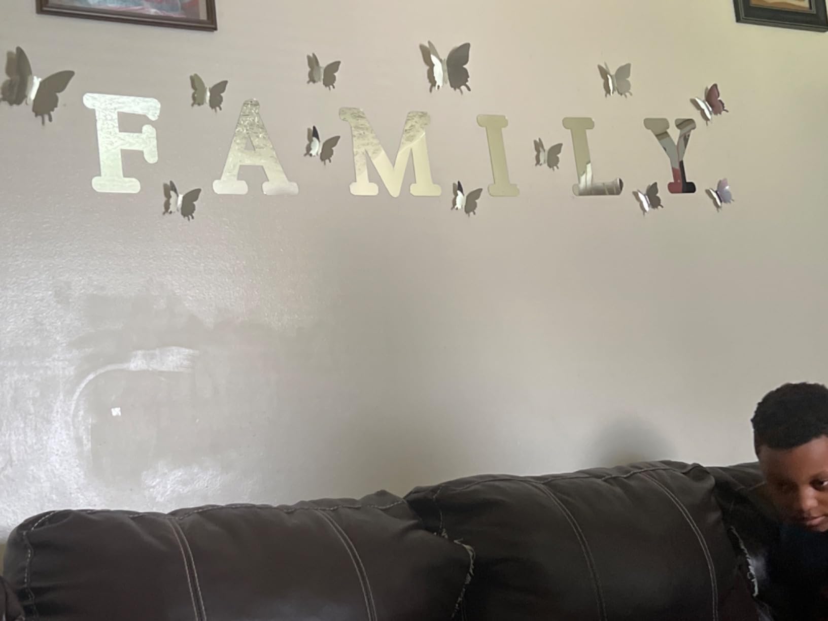 Outus 30 Pcs Family Home Letter Wall Decor Silver Sign Acrylic Mirror Wall Decor Stickers Farmhouse 3D Butterfly Decoration for Home Bedroom Living Room Housewarming customer photo 1