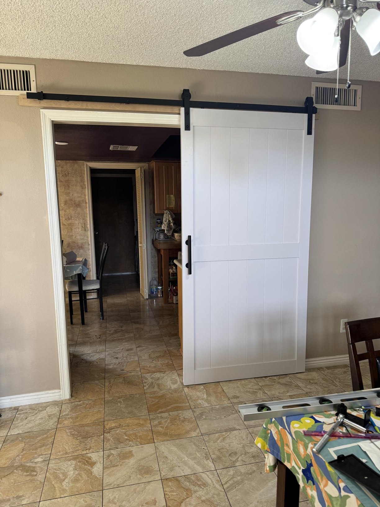 36''x84'' Sliding Barn Door with 6.6 Ft Barn Door Hardware Kit, Fits 32-34''W Openings, Pre-Drilled Holes Easy Assembly, Waterproof PVC Surface, H-Frame, White customer photo 2
