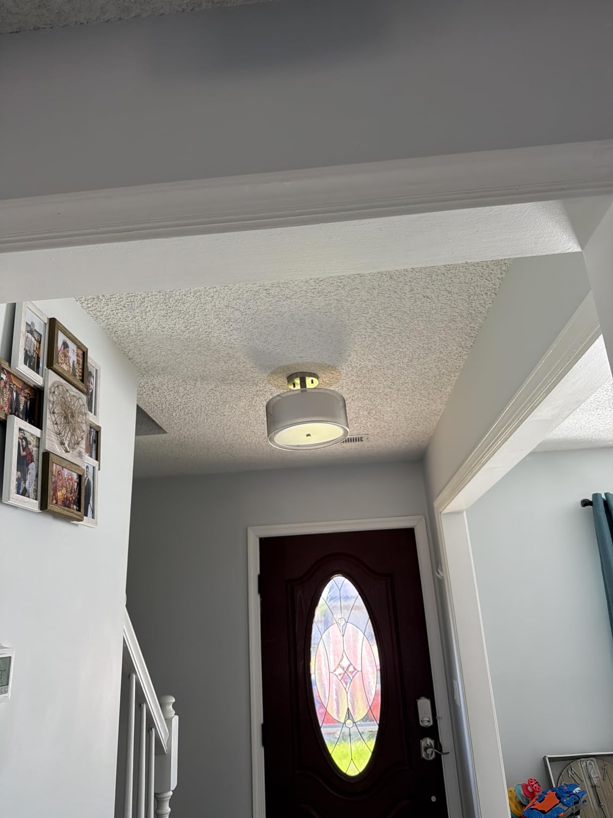 3-Light Semi Flush Mount Ceiling Light Fixture, Drum Light with Double Fabric Shade, Modern Close to Ceiling Lamps for Dining Room Kitchen customer photo 1