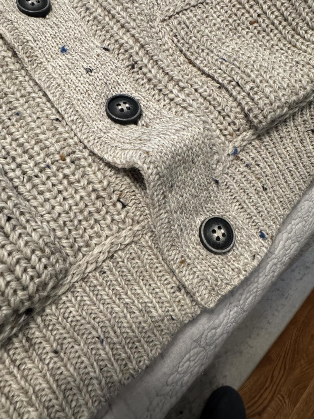 Men's Irish Cable Knitted Ribbed Shawl Cardigan (100% Merino Wool) customer photo 2