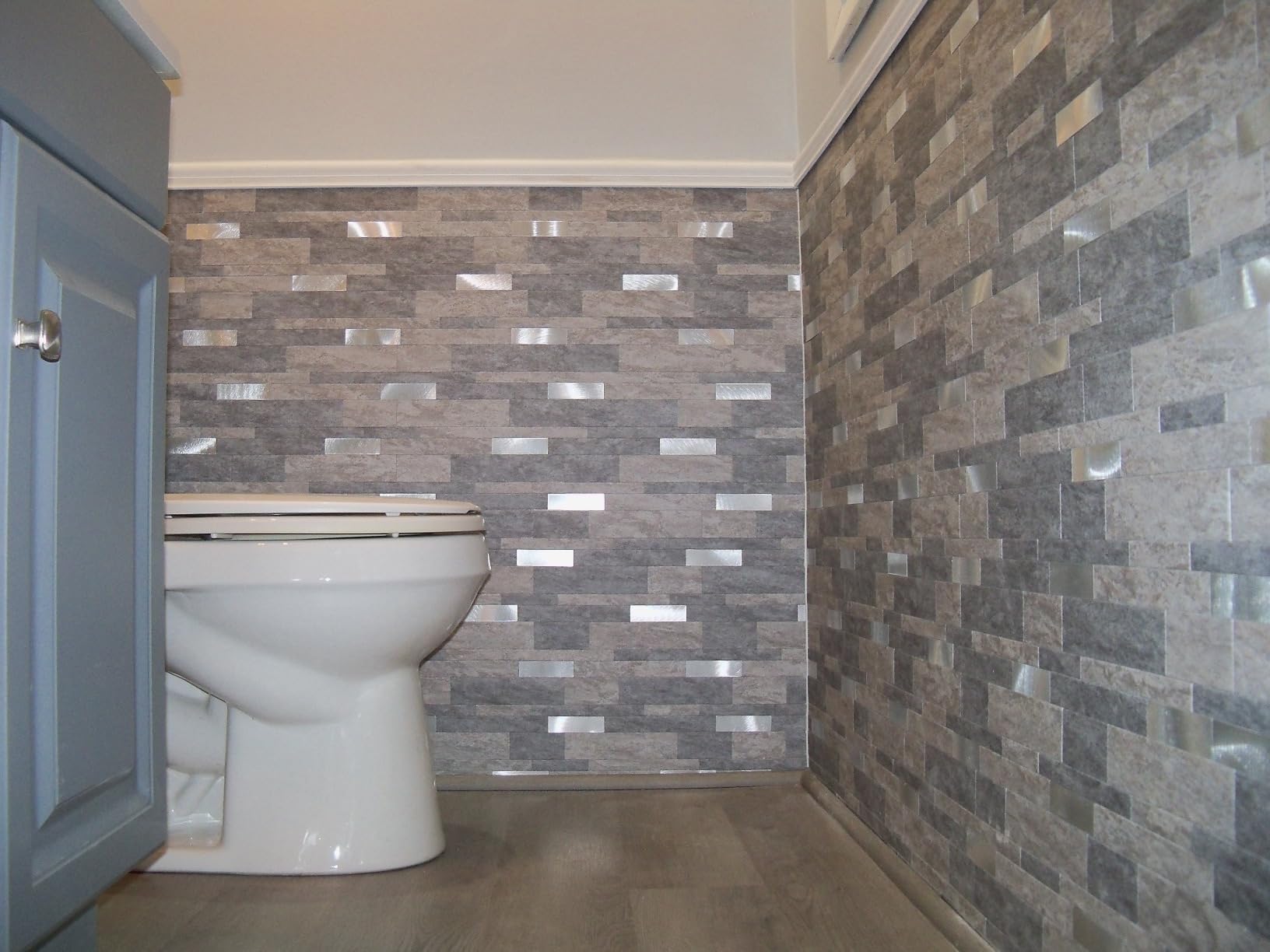 VAOVI Backsplash Tile Peel and Stick Kitchen Stone Subway Linear Mosaic Bathroom Shower Wall Waterproof(10pcs,Gray) customer photo 2
