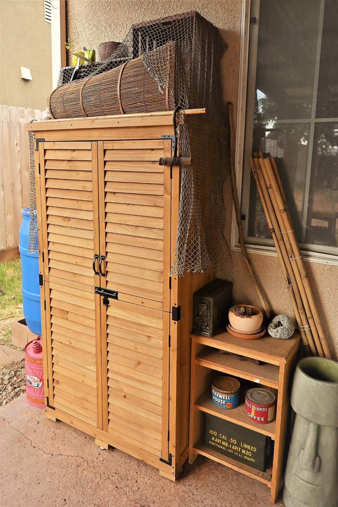 MCombo Outdoor Storage Cabinet, Garden Storage Shed, Outside Vertical Shed with Lockers, Outdoor 63 Inches Wood Tall Cabinet for Yard and Patio 0870 (Natural) customer photo 1