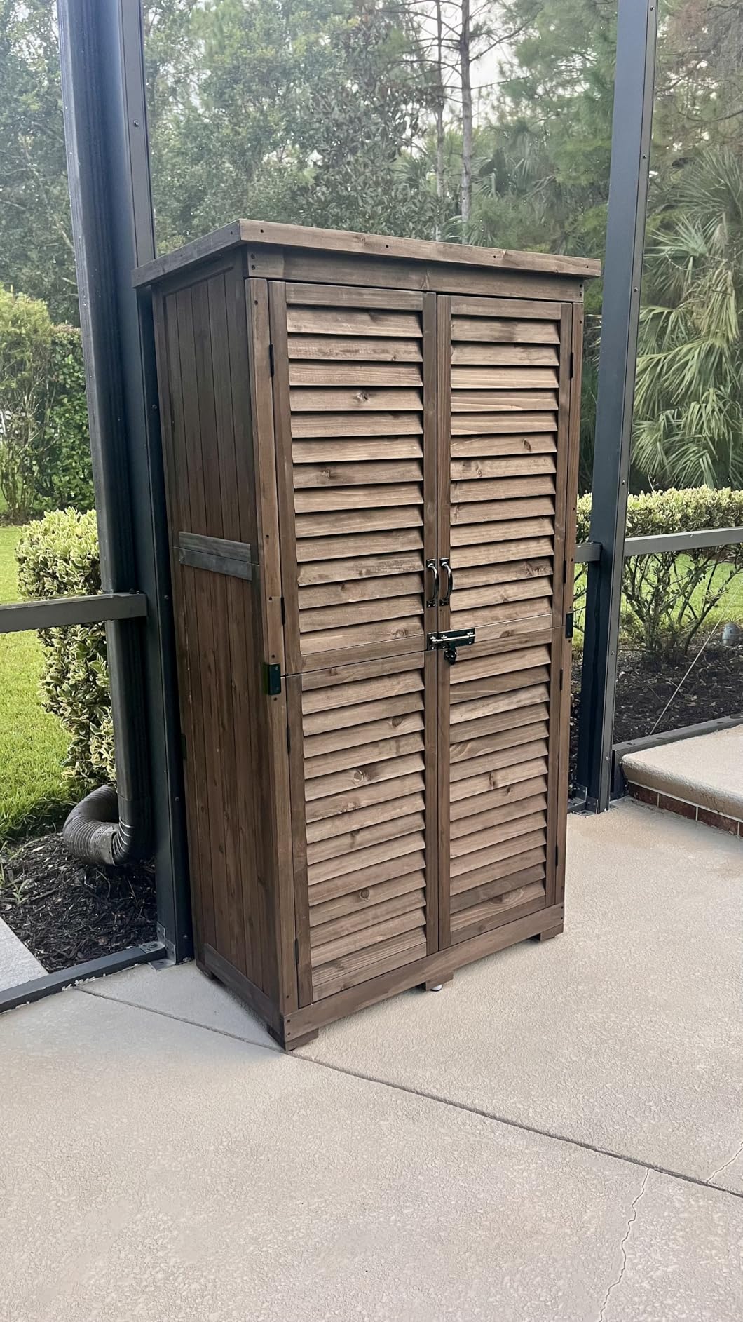 MCombo Outdoor Storage Cabinet, Garden Storage Shed, Outside Vertical Shed with Lockers, Outdoor 63 Inches Wood Tall Cabinet for Yard and Patio 0870 (Natural) customer photo 2