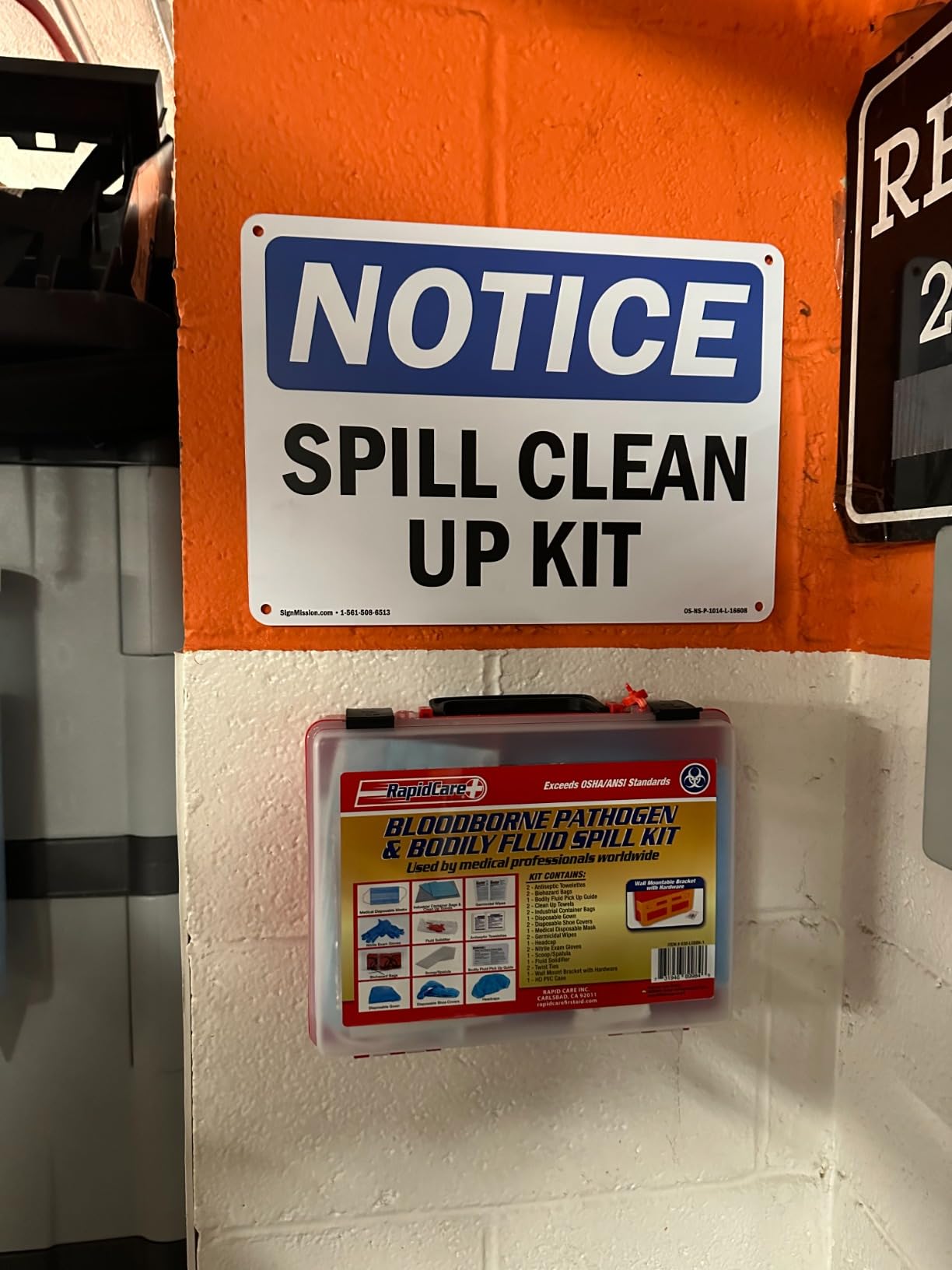 Rapid Care First Aid 839-LGBBK-1 Premium Bloodborne Pathogen & Bodily Fluid Spill Clean Up Kit, OSHA Compliant, Wall Mountable, 10