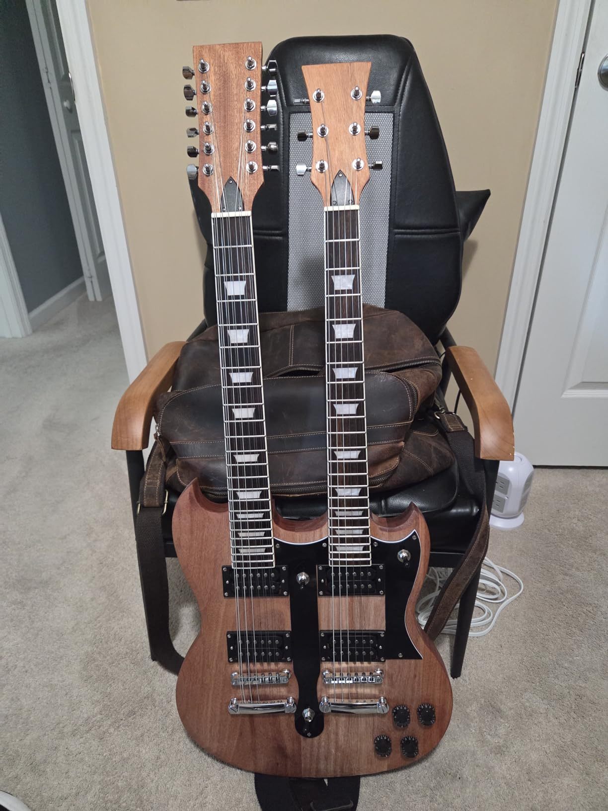 DIY Electric Guitar Kit Double Neck Guitar Kits Beginner Kits 12 String Right Handed with Mahogany Body Mahogany Neck Rosewood Fingerboard Chrome Hardware Build Your Own Guitar customer photo 1