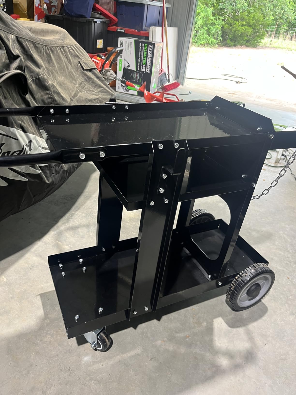 Foxngear Heavy Duty Welding Cart Blue for TIG MIG Welder Plasma Cutter, Large 3-Tier Welder Cart with Gas Bottle Storage, Swivel Caster Wheels, Steel Welding Table, 38.5