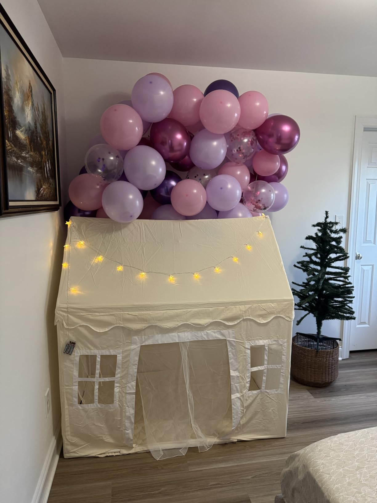 Tiny Land Play Tent with Padded Mat & LED Lights, Kids Tent, Playhouse for Kids, Indoor Bed Tent for Toddler, Toys for 3,4,5,6-Year-Old Girls, Neutral Color Play Room Furniture customer photo 1