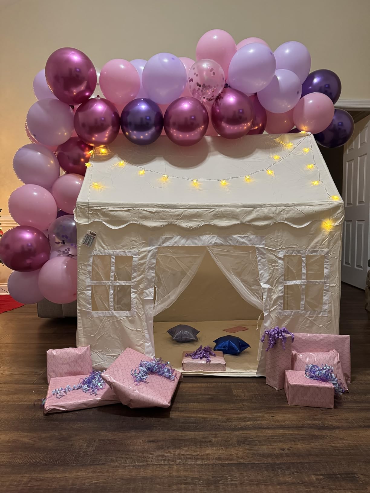 Tiny Land Play Tent with Padded Mat & LED Lights, Kids Tent, Playhouse for Kids, Indoor Bed Tent for Toddler, Toys for 3,4,5,6-Year-Old Girls, Neutral Color Play Room Furniture customer photo 2