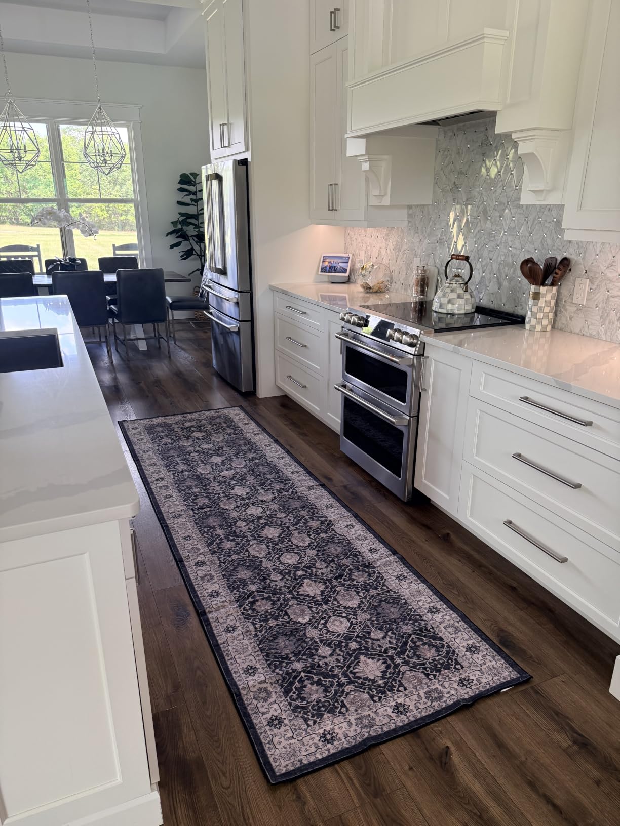 Hallway Washable Runner Rug - 2x10 Kitchen Rugs Entryway Rug Runner Vintage Soft Floor Mat Non Slip Indoor Farmhouse Carpet for Bathroom Living Room Bedroom(2 X 10, Black) customer photo 1