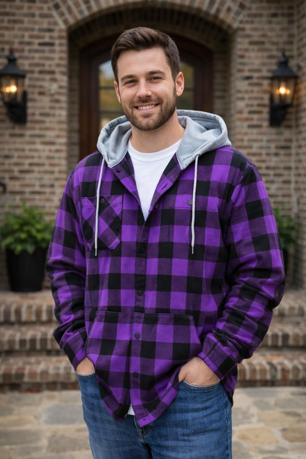 Men's Cotton Plaid Shirt Jacket Fleece Flannel Sherpa Button Down customer photo 1