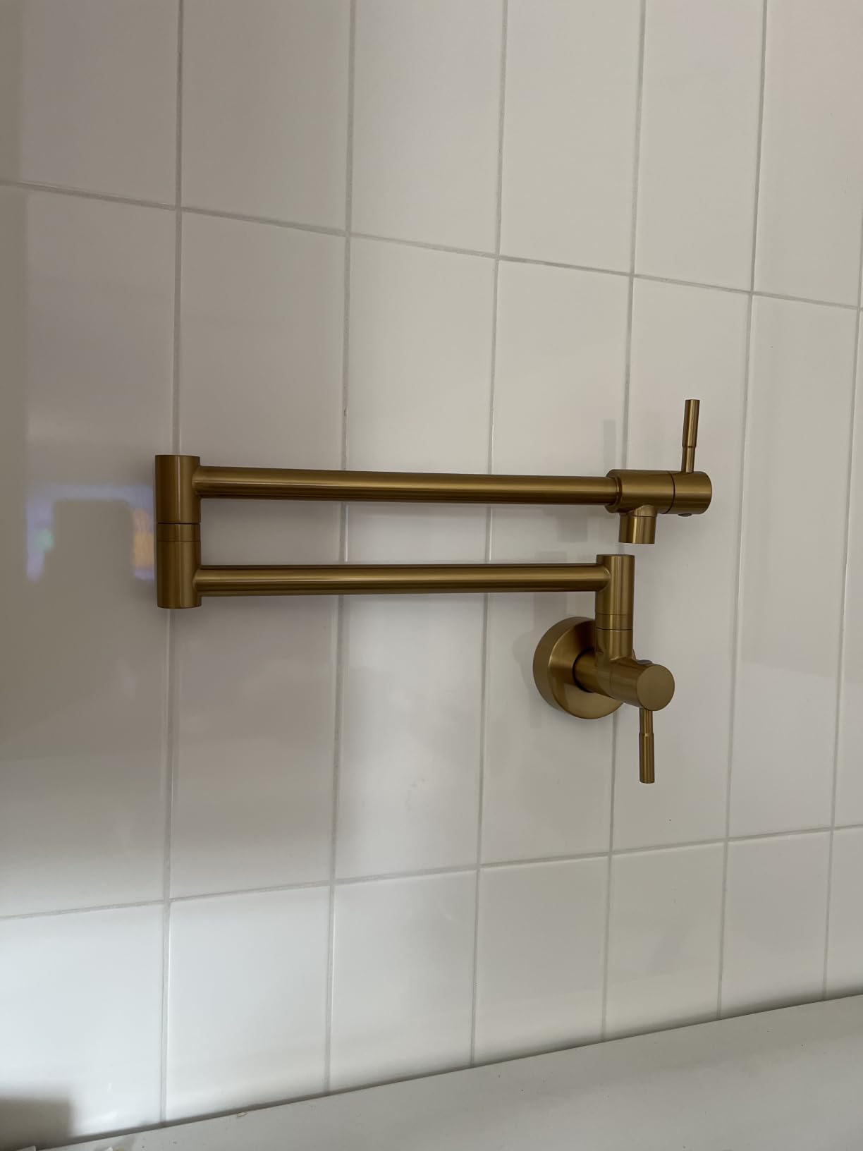 Fransiton Matte Black Pot Filler, Pot Filler Faucet Wall Mount, Brass Folding Stretchable with Double Joint Swing Arm customer photo 1