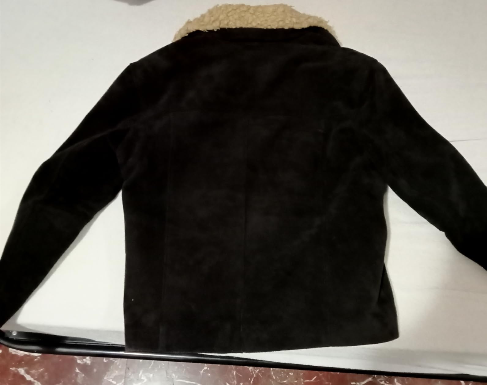 LP-FACON Men's Sherpa Collar Suede Leather Jacket - Dark Brown Vintage Winter Leather Jacket customer photo 2