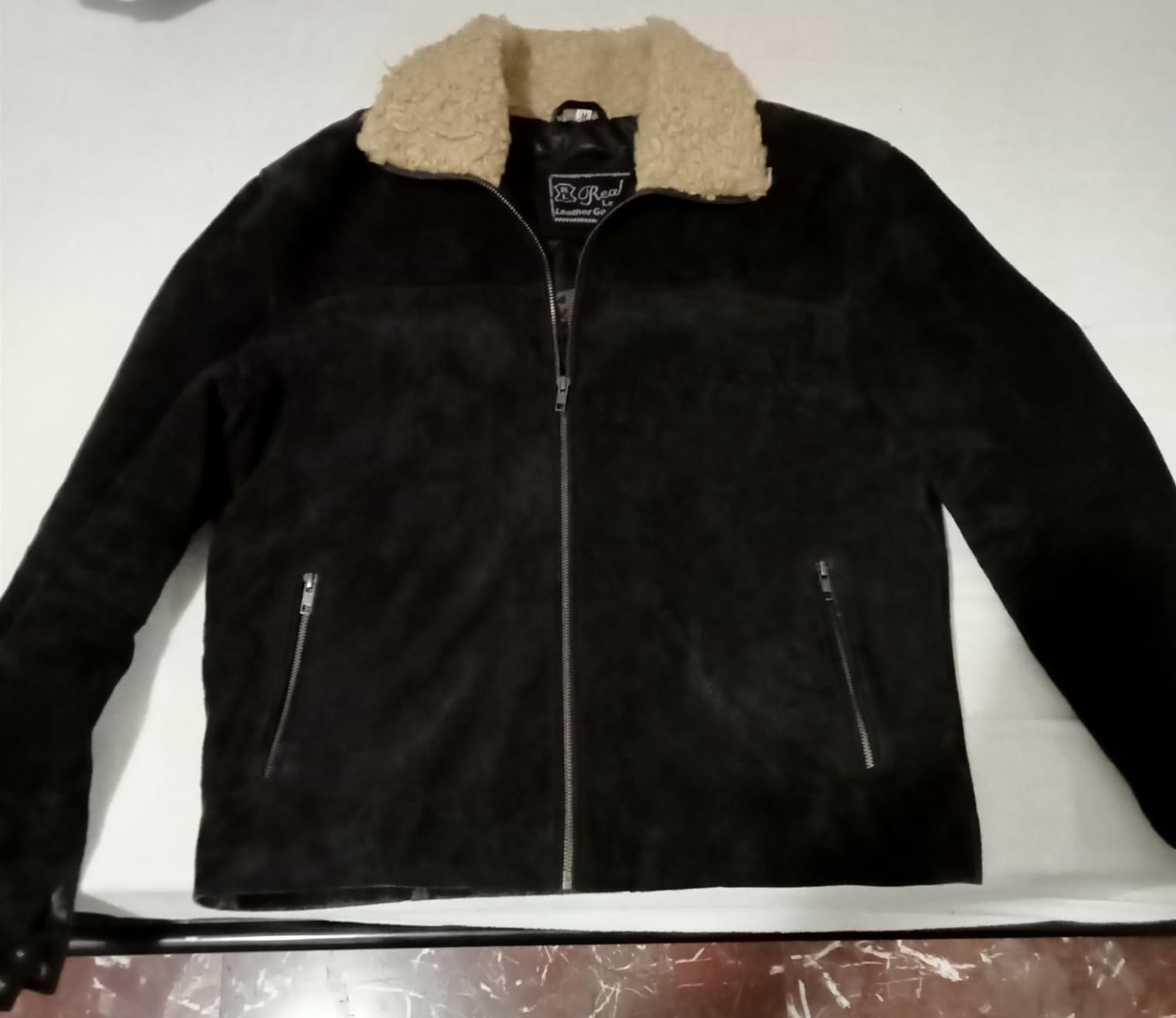 LP-FACON Men's Sherpa Collar Suede Leather Jacket - Dark Brown Vintage Winter Leather Jacket customer photo 3