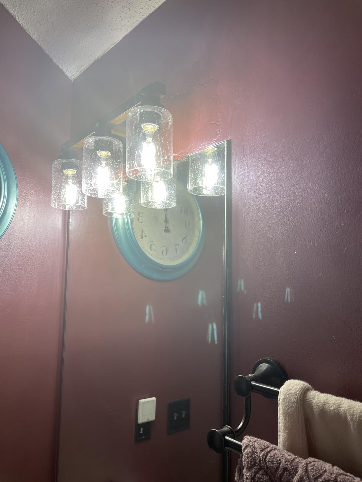 Amico 4-Light Farmhouse Bathroom Vanity Light, Seeded Glass, Black & Wood | Bubble Glass Shade Wall Sconce, Over Mirror Lighting for Bathroom, Bedroom, Living Room, Hallway, Powder Room, Entryway customer photo 2