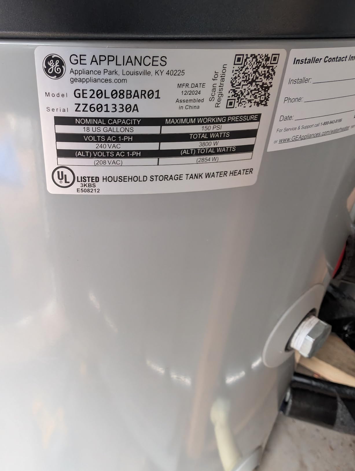 GE Appliances 18 Gallon Versatile Electric Water Heater with Adjustable Thermostat & Drain Valve, Side Port Lowboy, Point of Use, 240 Volt customer photo 2