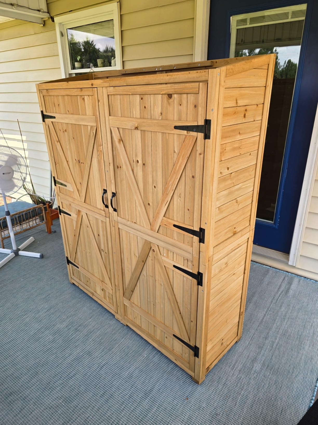 Gizoon Outdoor Cabinet, Waterproof Roof, Double Lockable Wooden Shed | 2 Removable Shelves, Large Storage Space, Fits Patio/Garden/Backyard/Lawn, Sturdy Wood, Garden Organizer, Natural customer photo 1