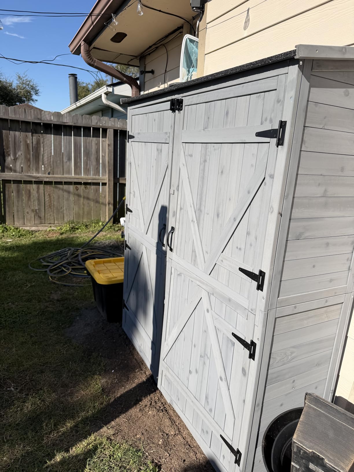 Gizoon Outdoor Cabinet, Waterproof Roof, Double Lockable Wooden Shed | 2 Removable Shelves, Large Storage Space, Fits Patio/Garden/Backyard/Lawn, Sturdy Wood, Garden Organizer, Natural customer photo 2