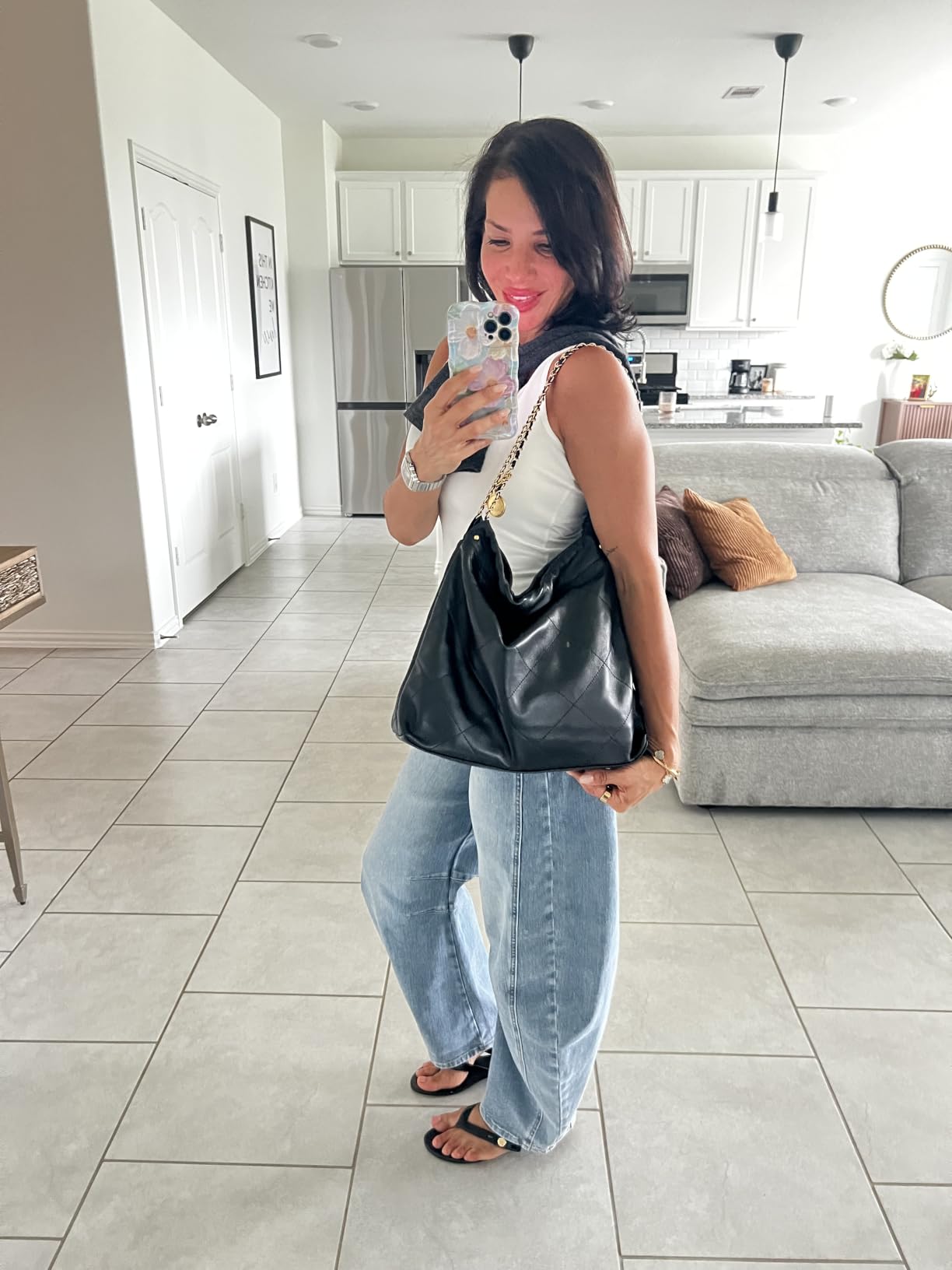 Quilted Leather Tote Bag for Women, Soft Lambskin Designer Shoulder Hobo Chain Purse with 1 Small Clutch customer photo 1
