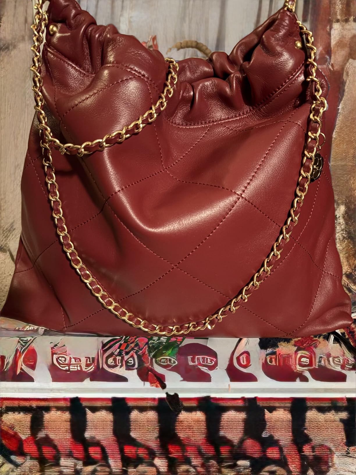 Quilted Leather Tote Bag for Women, Soft Lambskin Designer Shoulder Hobo Chain Purse with 1 Small Clutch customer photo 2