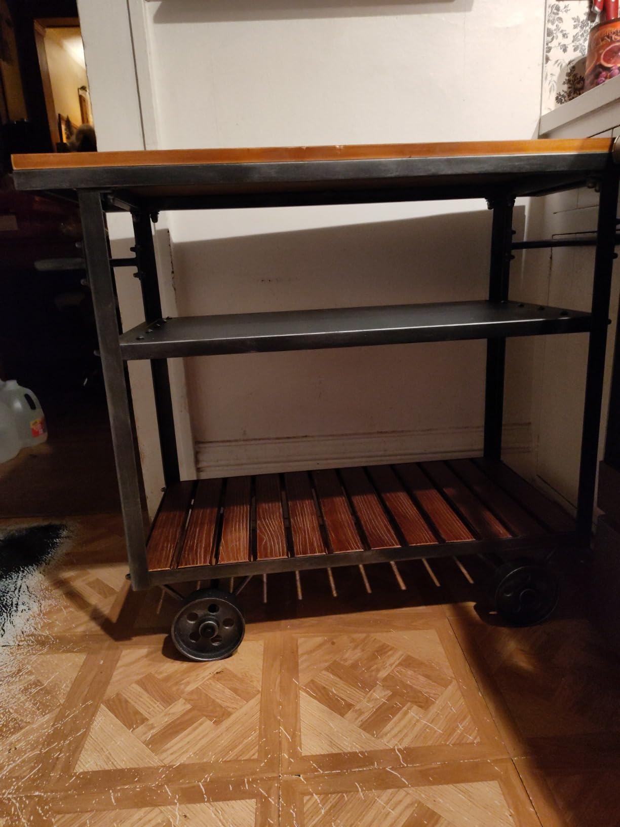 Vintage Rolling Bar Cart on Wheels Industrial Mobile Serving Cart Metal and Wood Design for Kitchen Bar Office Coffee House 36.2