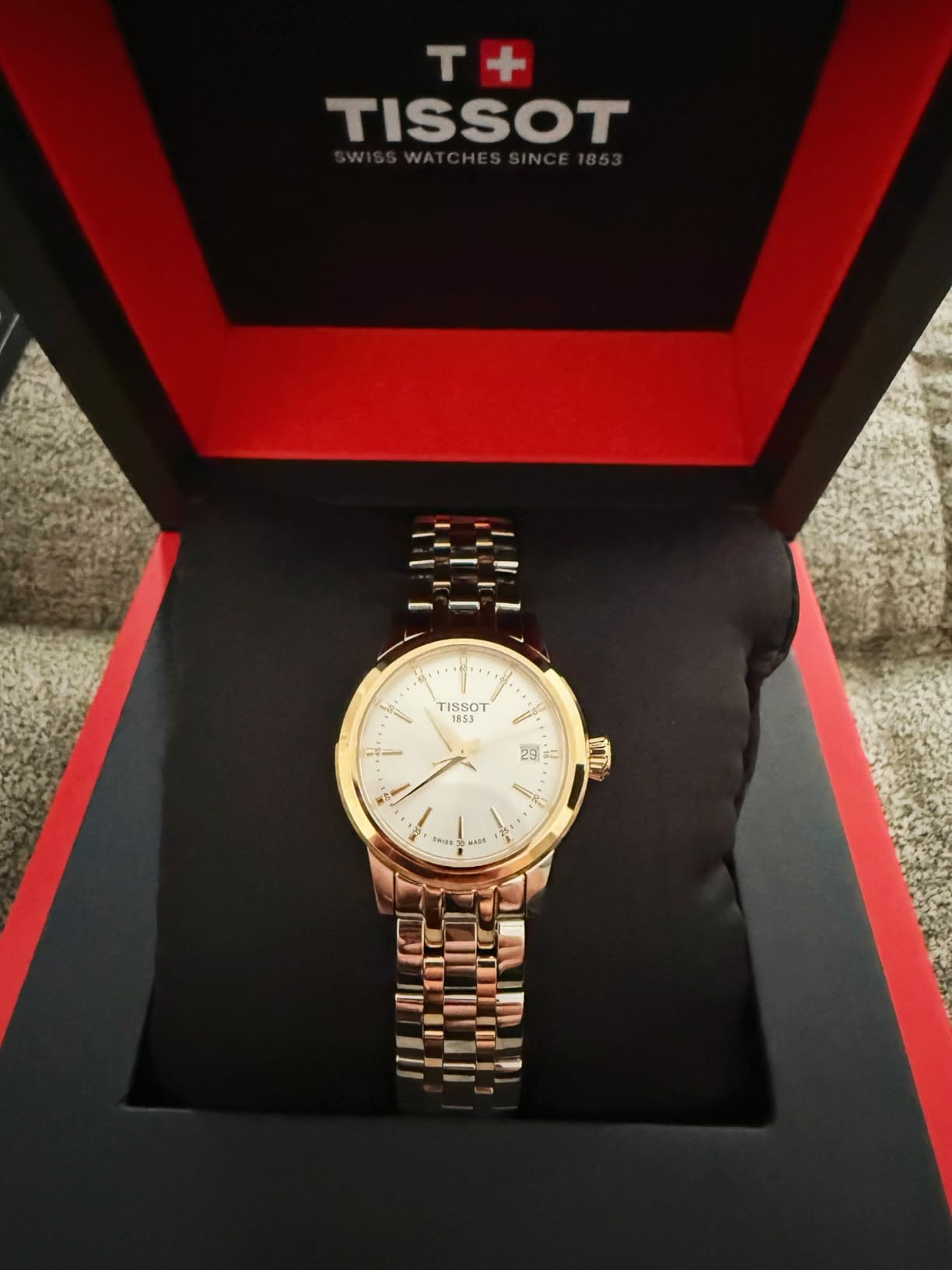 Tissot Womens Classic Dream Lady 316L Stainless Steel Case with Yellow Gold PVD Coating Quartz Watch, Yellow/Grey Dial (T1292102203100) customer photo 1